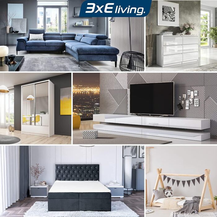 Комод 3E 3xEliving з 8 шухлядами, 120 см, чорний глянець, 4 кольори