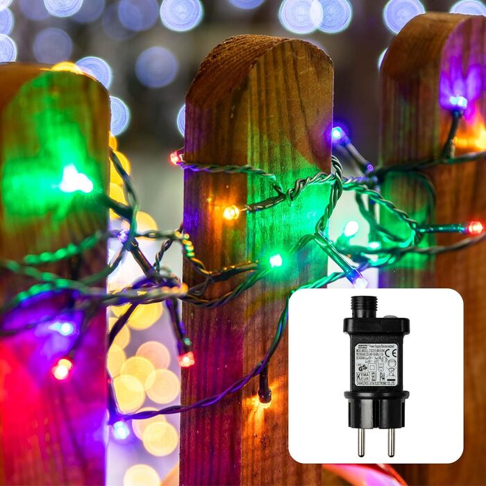 LED гірлянда hellum для вулиці та дому, 80 яскравих різнокольорових діодів, таймер, живлення від мережі, для ялинки, зелений кабель, довжина 7,9 м