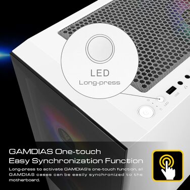 Ігровий корпус GAMDIAS ATX Mid-Tower, 3x120мм ARGB вентилятори, білий, скляна бокова панель, сітчаста передня панель, PSU-кожух