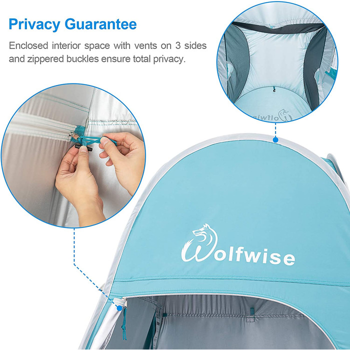Намет для душу WolfWise Pop-Up з підлогою – сріблясте покриття, захист від сонця UV 50+, водонепроникний, для кемпінгу та пляжу, 1,9 м/2 м/2,1 м висоти, зелений