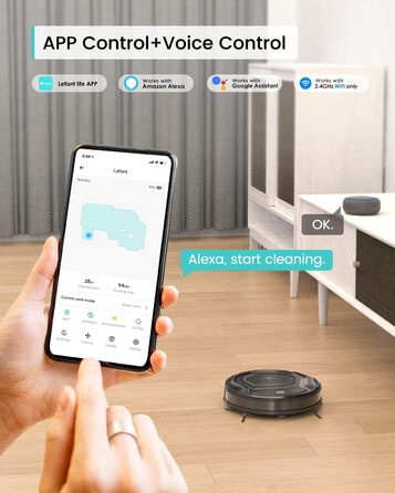 Робот-пилосос LEFANT M210P: потужність 2200 Па, тиха робота 55 дБ, Wi-Fi, Bluetooth, Alexa, керування через додаток, час роботи 120 хвилин, для шерсті тварин та твердих поверхонь