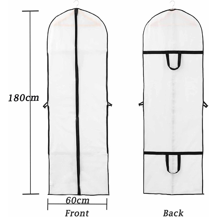 Чохол для одягу Niviy 60x180 см, прозорий дихаючий, для костюмів, суконь, пальт, чорний, 3 шт.