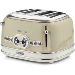 Тостер Ariete Vintage 156, 4 тостера, ретро стиль, 6 режимів, автоматичний викид, функція розморожування, знімний піддон для крихт, корпус з нержавіючої сталі, 1600 Вт, бежевий