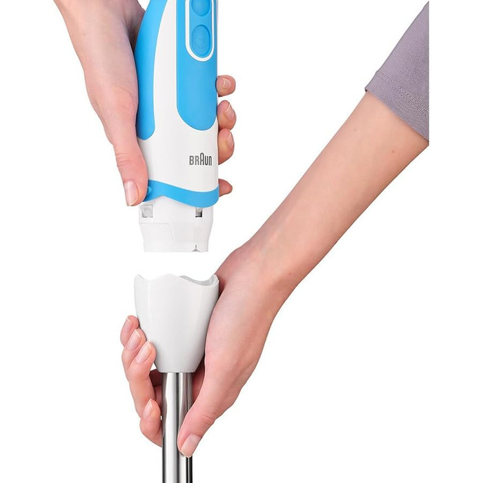 Блендер Braun MultiQuick 5 Vario MQ 5260WHBL, 1000 Вт, з нержавіючою насадкою та спіральною теркою, біло-синій, набір насадок