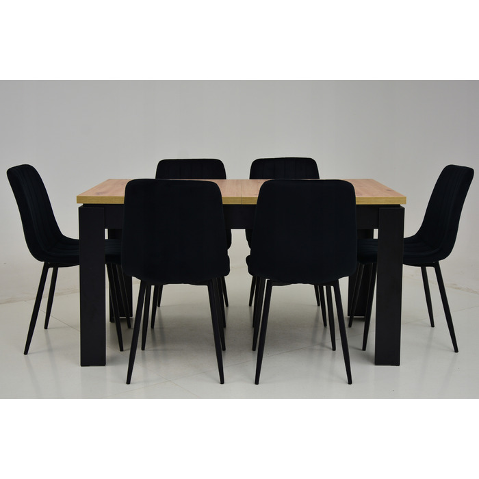 Комплект: 6 стільців з чорного велюру IK-13 та стіл ARTISAN 80x140/180