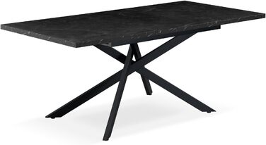 Розсувний обідній стіл LARS B&D Home, 120-160 x 80 см, для 4-6 осіб. Кухонний стіл з дерева, чорний, Industrial modern, Texas-Eiche, 11202-XS-EITE (Marmor-schwarz/Schwarz)