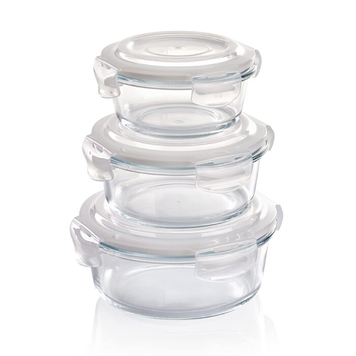 Набір скляних контейнерів для їжі Grizzly Glas з герметичною кришкою Click, 6 шт (різні об'єми), для мікрохвильової печі, духовки та морозильника