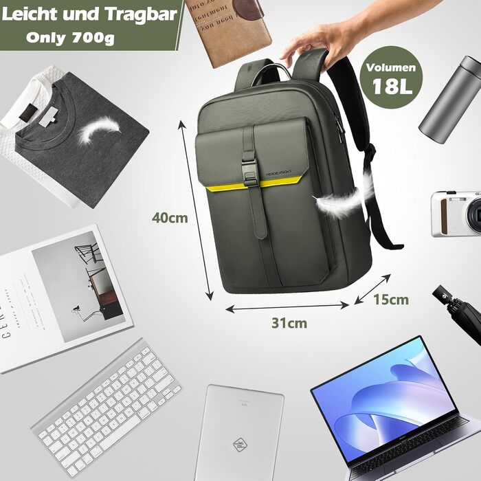 Бізнес-рюкзак для ноутбука 15.6 дюймів hk Business Rucksack, тонкий міський рюкзак для чоловіків та жінок (Зелений)