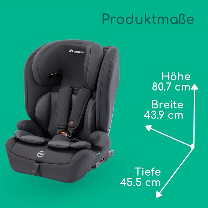 Автокрісло Bebeconfort Mitwachsender Kindersitz 9-36 кг, 15 міс. - 12 років, 76-150 см, збоку захист, 11 положень підголівника, інтегровані підлокітники, EverFix Plus i-Size (Чорний)
