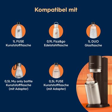 Сифон для води SodaStream Duo Family Pack: з CO2-циліндром, 2 скляними та 2 пластиковими пляшками по 1л (придатні для ПММ), білий, висота 44 см
