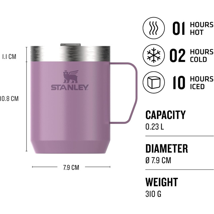 Термокружка Stanley Classic Legendary Camp Mug 0.23L фіолетовий - нержавіюча сталь, без BPA, для кемпінгу
