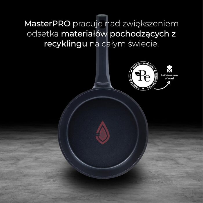 Набір посуду MasterPRO Gastro Reeco, 14 предметів: сковорідки 20/24/28 см, каструлі 20/24/28 см, сотейник 16 см з кришкою, литий перероблений алюміній, антипригарне покриття Heatdot