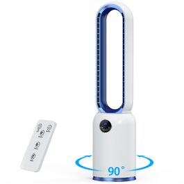 Безлопатевий вентилятор Turmventilator 88 см, з LED-дисплеєм, пультом, таймером 12 год, 90° осциляція для спальні/офісу (синій)