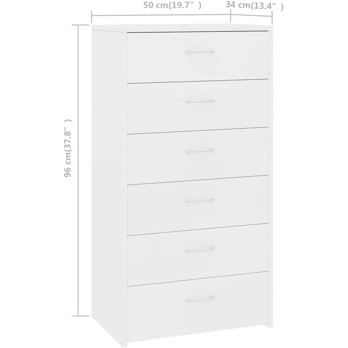 Комод vidaXL з 6 шухлядами, білий, 50x34x96 см, ДСП – багатофункціональна шафа, тумба для зберігання