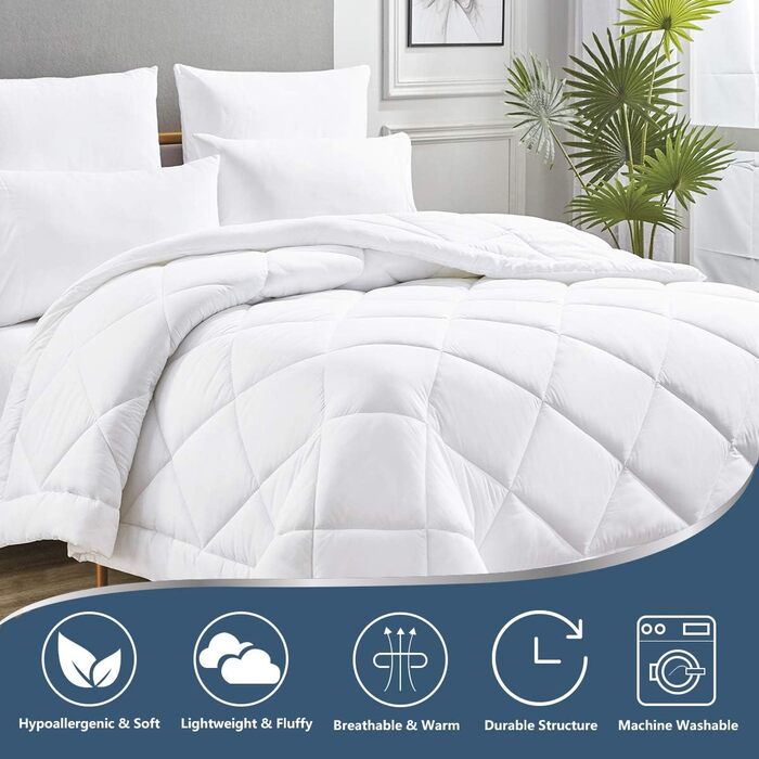 Ковдра CozyLux 200x200 см для всіх сезонів, ковдра з мікрофібри 300gsm, біла, дихаюча, 200x200 см
