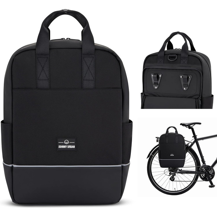 Велосумка Johnny Urban Jona Medium 2 в 1 для багажника, рюкзак і сумка для велосипеда, водостійка, чорна, поліестер, для жінок і чоловіків