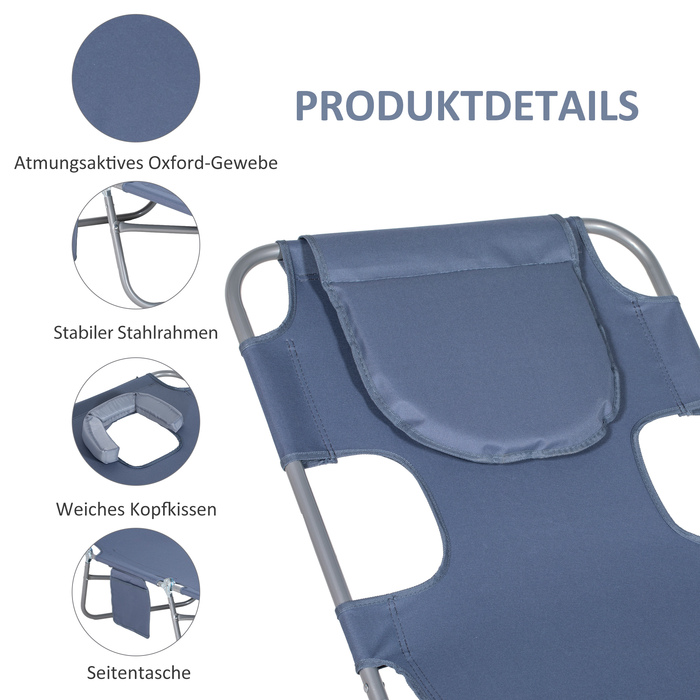Outsunny Sun Lounger Складний садовий шезлонг з вікном для читання, подушка, шезлонг з регульованою спинкою в 5 напрямках, стійкий до погодних умов шезлонг для кемпінгу з навантаженням до 120 кг, для садового пляжного басейну, сірий