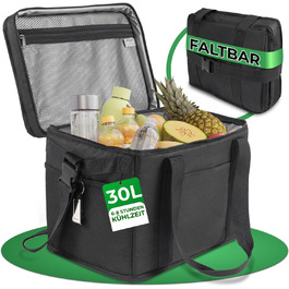 Cottara велика ізотермічна сумка-холодильник 30 л, складна, з герметичною ізоляцією, для покупок і пікніка, чорна