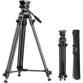 SMALLRIG 62'' відеоштатив з 360° флюїдною головою, легкий алюмінієвий штатив з швидкознімною пластиною та ручкою для DSLR та відеокамер, вантажопідйомність 5 кг, AD-50Lite