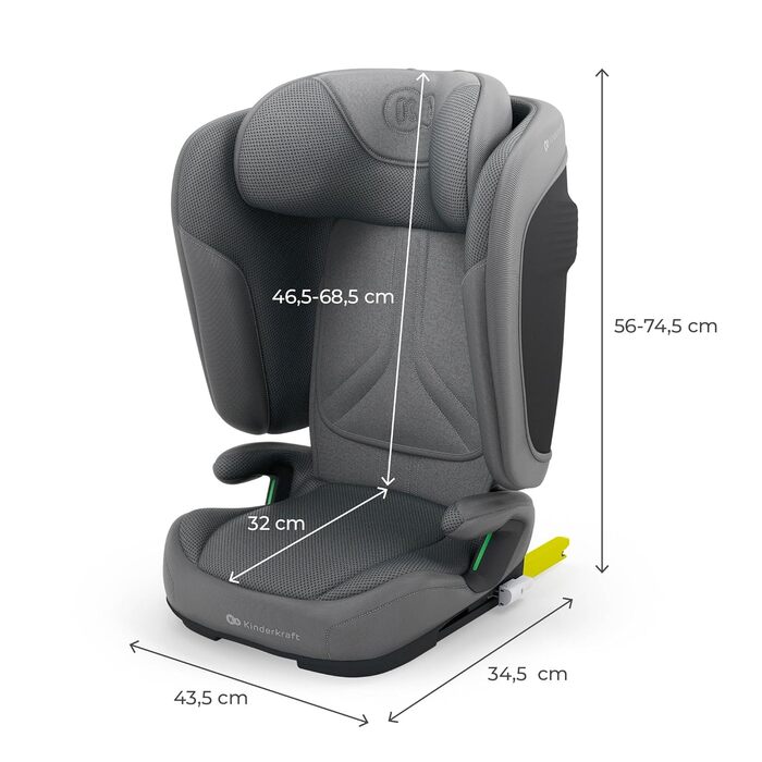 Автокрісло Kinderkraft UNITY 2 i-Size, 100-150 см, 3,5-12 років, сірий (Gray), регульована підголовник, AIR FLOW