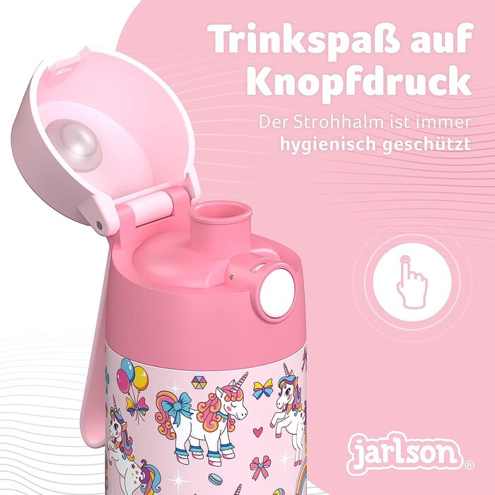 Дитяча термос пляшка Jarlson MALI з нержавіючої сталі, 500 мл, герметична, BPA Free, з кришкою-чашкою, єдиноріг, для школи і садочка