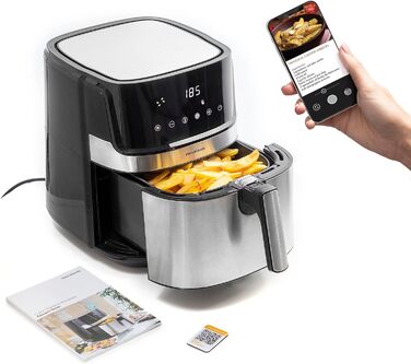Аерофритюрниця InnovaGoods 5,5 л, 1700 Вт, 8 програм, сенсорний екран, 100 рецептів, таймер, 360° циркуляція повітря, для 4-6 осіб
