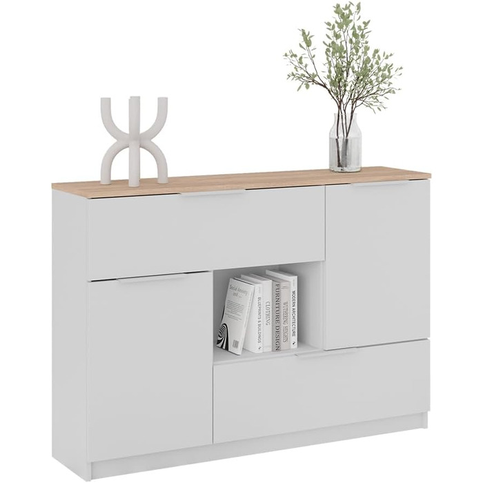 Комод Vicco Betti білий/дуб сонома 120x84 см, 2 двері, 2 шухляди, 1 відкрита полиця