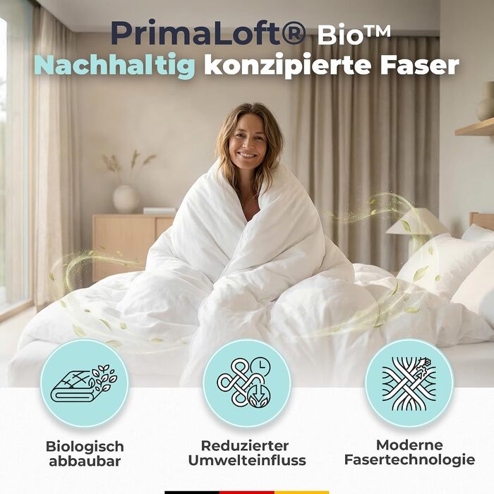 Всесезонна ковдра BEFA NATUR Primaloft Bio 240x220 см, веганська альтернатива пуху, мікроволокно, 1220г, Oeko-TEX Standard 100, Made in Germany