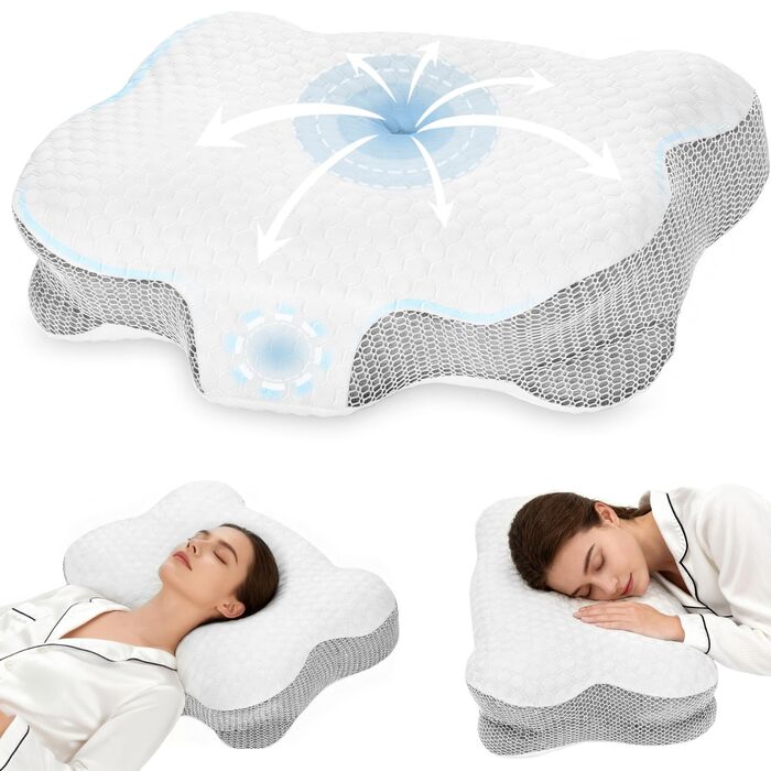Подушка для шиї з піни Memory Foam, анатомічна для сну на боці, спині та животі, бежева