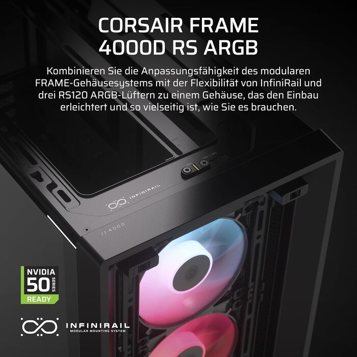 Корпус для ПК CORSAIR 4000D RS ARGB Mid-Tower ATX, високий повітряний потік, 3 встановлені ARGB вентилятори, сумісність з ASUS BTF, MSI Project Zero, Gigabyte Project Stealth, чорний