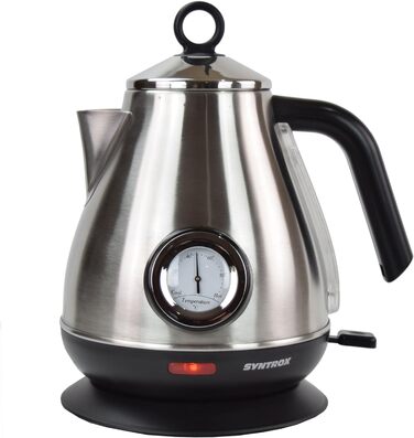 Електрочайник Syntrox Germany WK-2200W-1.7T, 2200 Вт, 1.7 л, нержавіюча сталь, з термометром, бездротовий, 360°, чайник для води та чаю