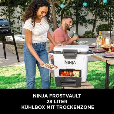Термобокс Ninja FrostVault 28 л, преміум ізоляція, зберігає лід до 6 днів, висувна шухляда для сухих продуктів, місткість 48 банок, білий
