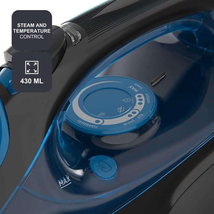 Праска з парою BLACK+DECKER BXIR2605E | 2600W | Потужний паровий удар 170 г/хв | Безперервний струмінь пари 40 г/хв | Нержавіюча сталь, захист від накипу, самоочищення | Ефективно видаляє віруси та бактерії