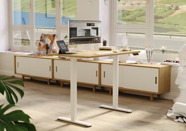 Електричний регульований стіл Claiks 120x60 см, білий каркас/бежева стільниця, офісний письмовий стіл для роботи стоячи