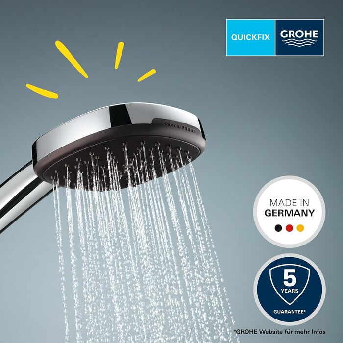 Душовий набір GROHE Vitalio 110: ручна лійка з 3 режимами струменя, шланг 1.5м та кріплення, економна (8 л/хв), хром, 26176001