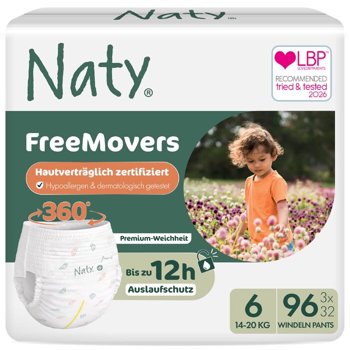 Підгузки-трусики Naty FreeMovers, розмір 5 (12–18 кг), 80 шт, гіпоалергенні