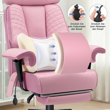 Офісний крісло HOFFREE Ergonomiczne для керівника, 220 кг, з підставкою для ніг, регульованою поперековою підтримкою, регульованою висотою підголівника, PU шкіра, чорне (рожева шкіра)
