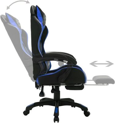 Ігрове крісло vidaXL з RGB LED, підставка для ніг, регульоване по висоті, офісне, комп'ютерне, спортивне, синьо-чорне, екошкіра