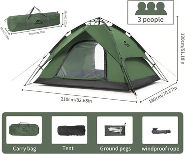 Намет Naturehike Pop Up автоматичний, купольний, двошаровий, для 3-4 осіб, сімейний, з великою місткістю та сумкою для перенесення, для кемпінгу