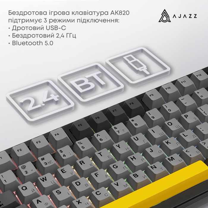 Клавіатура механічна бездротова Ajazz AK820 MAX PLUS Daydream Switch RGB Wireless/BT/USB Black