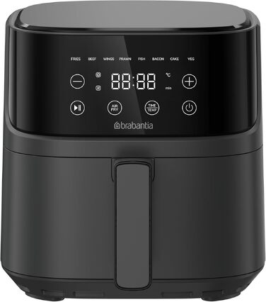 Аерофритюрниця Brabantia Airfryer XL 4 л, 1700 Вт, цифровий сенсорний дисплей, 8 програм, без PFAS, чорна, BBEK1134