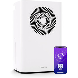 Зволожувач повітря Klarstein CircleDry 12L Smart з Wi-Fi, тихий 38dB, таймер 24г, безперервна злив, контроль вологості, для приміщень до 24м², білий