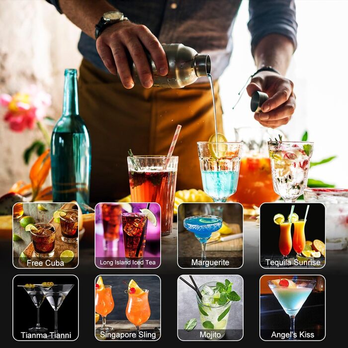 Професійний набір для коктейлів KINGROW Mixology: 29 предметів барного інструменту з акриловою підставкою, сріблястий, 710 мл