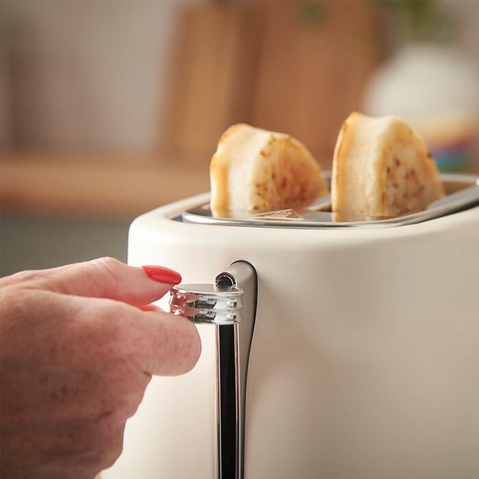 Тостер Russell Hobbs Hanley Crème-Weiß на 2 тости, 6 режимів, розморожування, підігрів, підставка для булочок