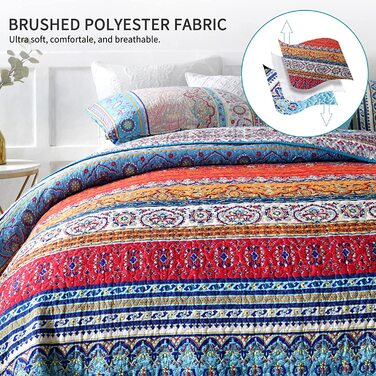 Покривало Qucover Boho 150x200 см з мікрофібри, ультрам'яке стьобане етно покривало для односпального ліжка та дивану