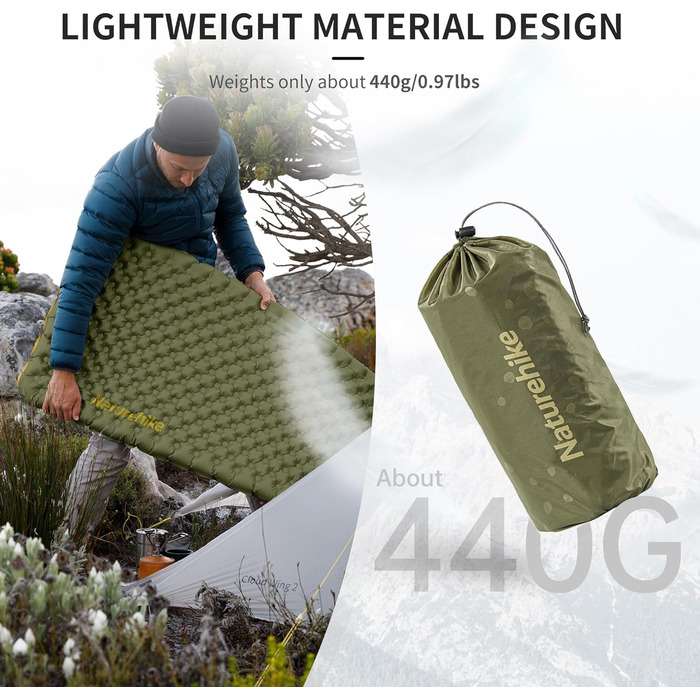 Naturehike ультралегка самонадувна туристична ізомат для кемпінгу 3,8 R, міцний портативний килимок-мумія, надувний матрац для трекінгу, походів, альпінізму, бекпекінгу, Outdoor, зелений, стандартний розмір