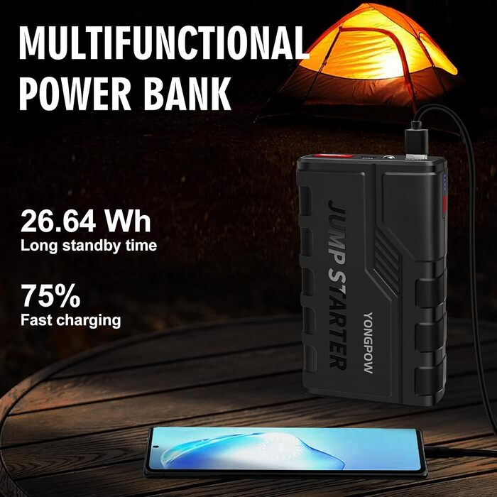 Бустер для автомобіля Starthilfe Powerbank 1500A 12V — Пусковий зарядний пристрій (джамп-стартер) для бензинових (до 7.0L) та дизельних (до 5.5L) двигунів, з LED-ліхтарем та USB-портом