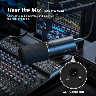 Динамічний USB/XLR мікрофон TONOR TD510+ для ПК, студії, подкастів, стрімінгу, ігор, з мікрофонною стійкою, кнопкою вимкнення звуку, для PS4/PS5, вокальний мікрофон
