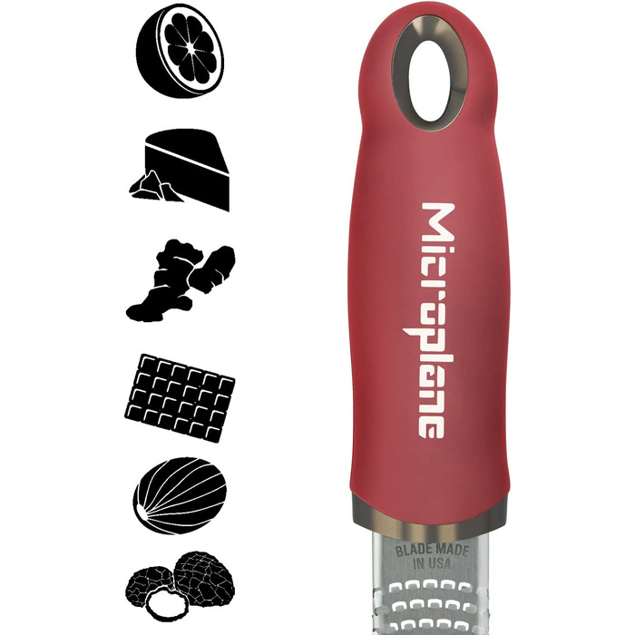 Терка Microplane Zester гранатово-червона для цитрусових, пармезану, імбиру, шоколаду та мускатного горіха, нержавіюча сталь, 325x35x30 мм, вироблено в США