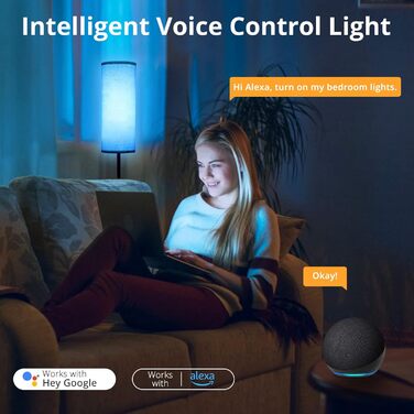 LED торшер Litake для вітальні, тканинний, димерований, RGB+CCT, 800 лм, керування пультом і додатком, з музичним режимом, сумісний з Alexa та Google Home, 2500K-9000K